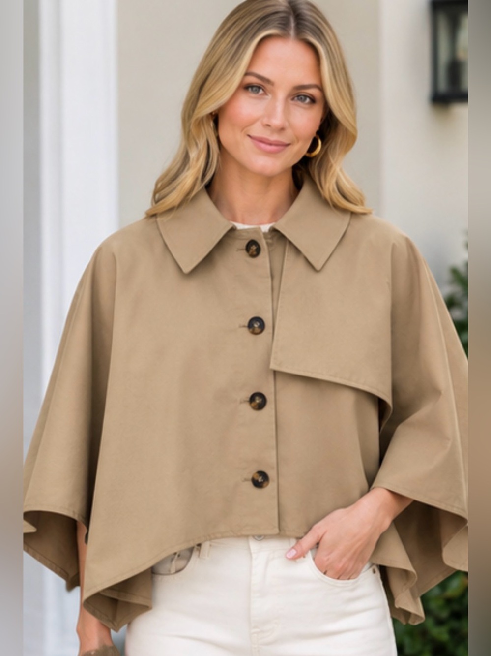 NWT HOUSE OF HARLOW 1960 WOMEN'S TAN TRENCH STYLE CAPE- ONE SIZE